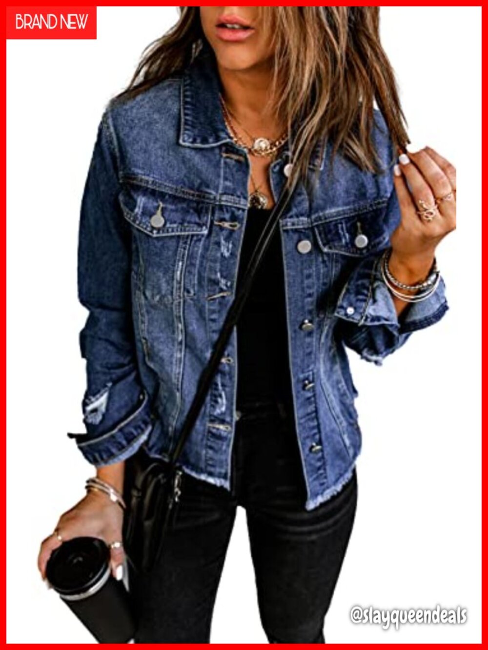Women's Distressed Washed Denim Jean Jacket Button Up Boyfriend Coat with